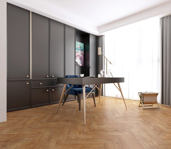 Herringbone SPC flooring used in office